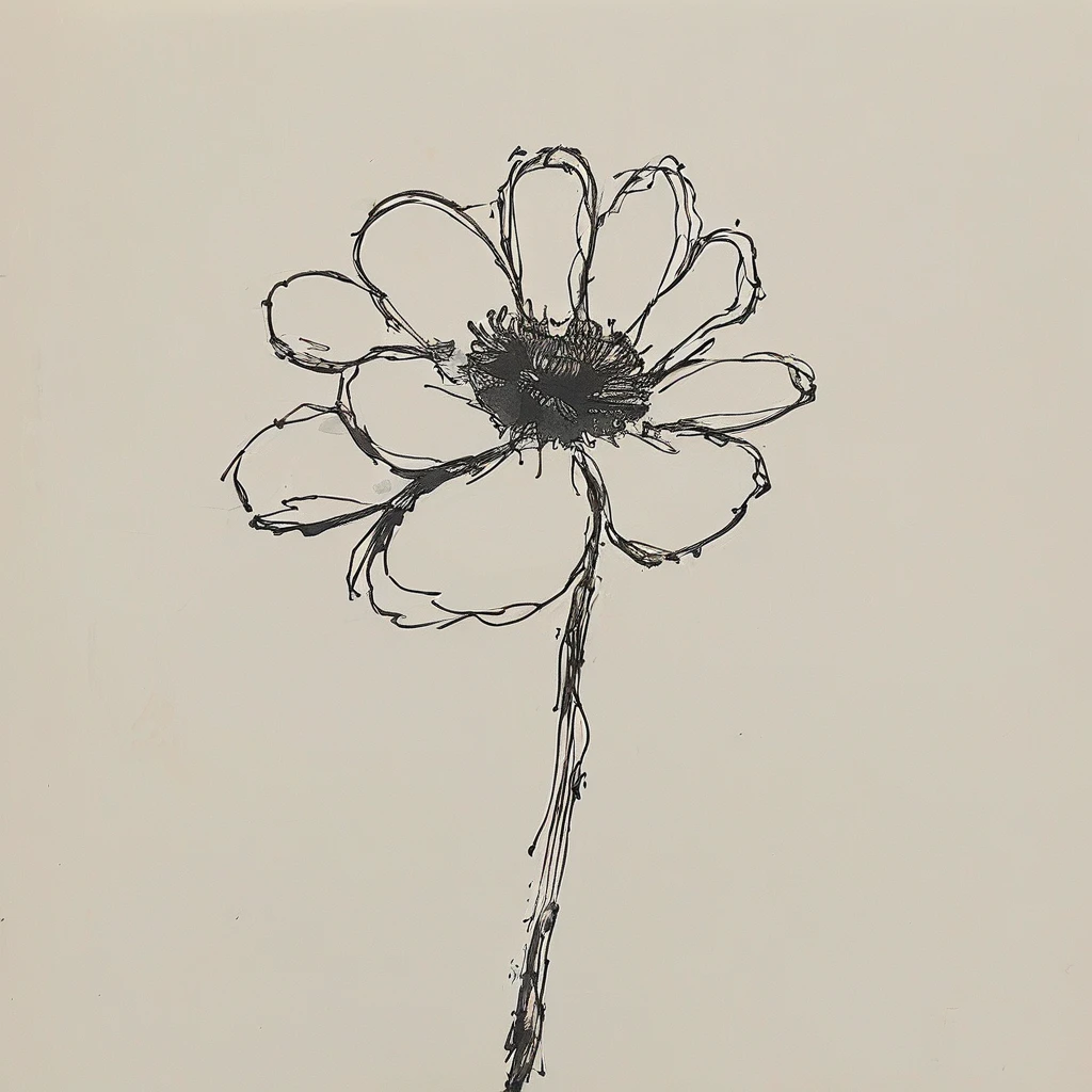 black and white drawing of a flower