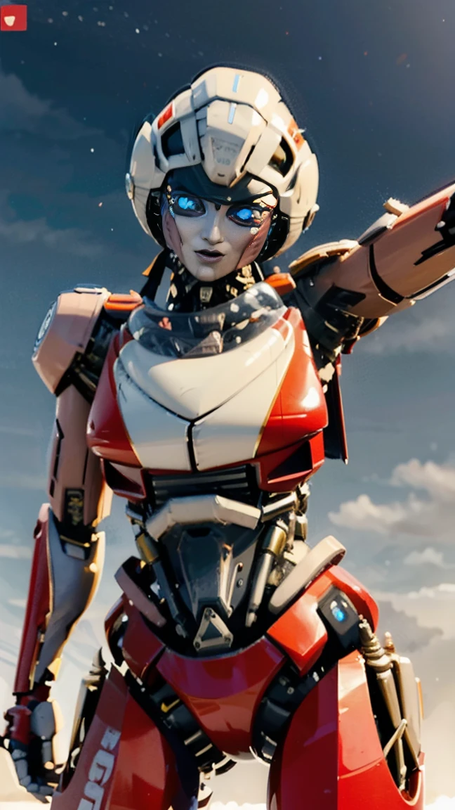 ROTB_Arcee, 1 chica, pechos grandes, innie pussy, sonrisa, robot, mecha, (ojos brillantes:1.2), Caderas anchas, ombligo, muslos gruesos, pose T , modelado 3d, voluptuosa, primer plano, enfoque frontal, retrato, de frente 1:2, mirando al observador frontal, squayting, modelado 3d , 3d , blender Cuerpo completo