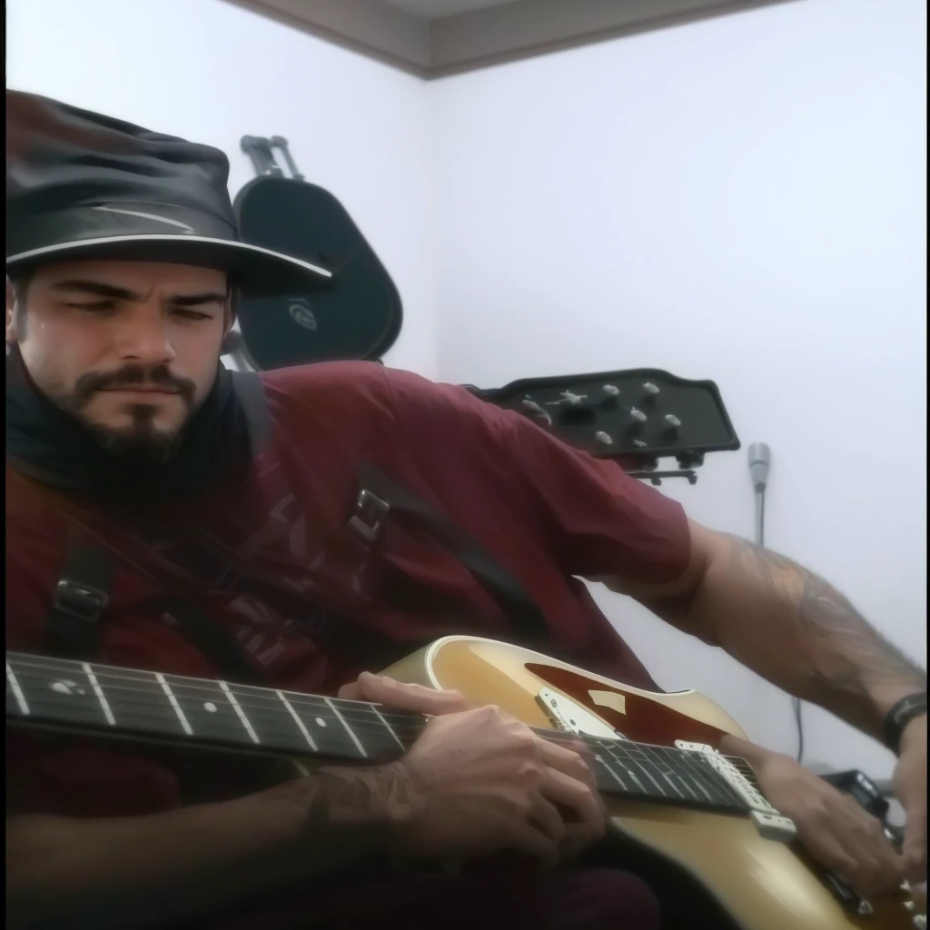 there is a man that is Playing guitar in a room, Playing guitars, playing music, Playing guitar, solo de guitarra, tocar guitarra, Tocando uma guitarra Gibson Les Paul, Playing guitar, swing out, filmagem de baixa qualidade, Playing electric guitar, david rios ferreira, filmagem granulada, filmagem borrada, man Playing guitar, music being played