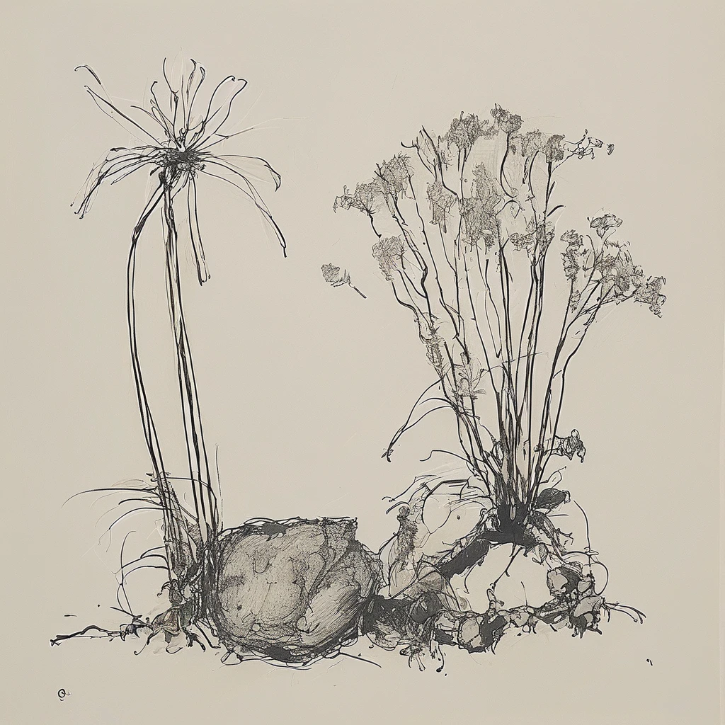 black and white drawing of a natural elements