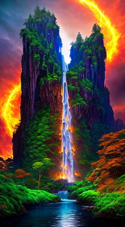 Masterpiece A beautiful giant castle with huge, detailed towers in a dark realm with lava everywhere and dragons with scales, olhos vermelhos e fogo cuspindo no ar tudo muito detalhado, This kingdom must have a waterfall coming out from under it some giant trees around this waterfall, There must be a magical giant entrance next to this waterfall, intrincado, master part, especialista, insanamente detalhado, 4k, compositing, enquadramento, Centrado, simetria, Pintado, intrincado, volumeric lighting, Beautiful, Cores profundas ricas, sharp focus, obra-prima ultra-detalhada no estilo de Dan Mumford e Marc Simonetti, astrofotografia(Ultra HD |)