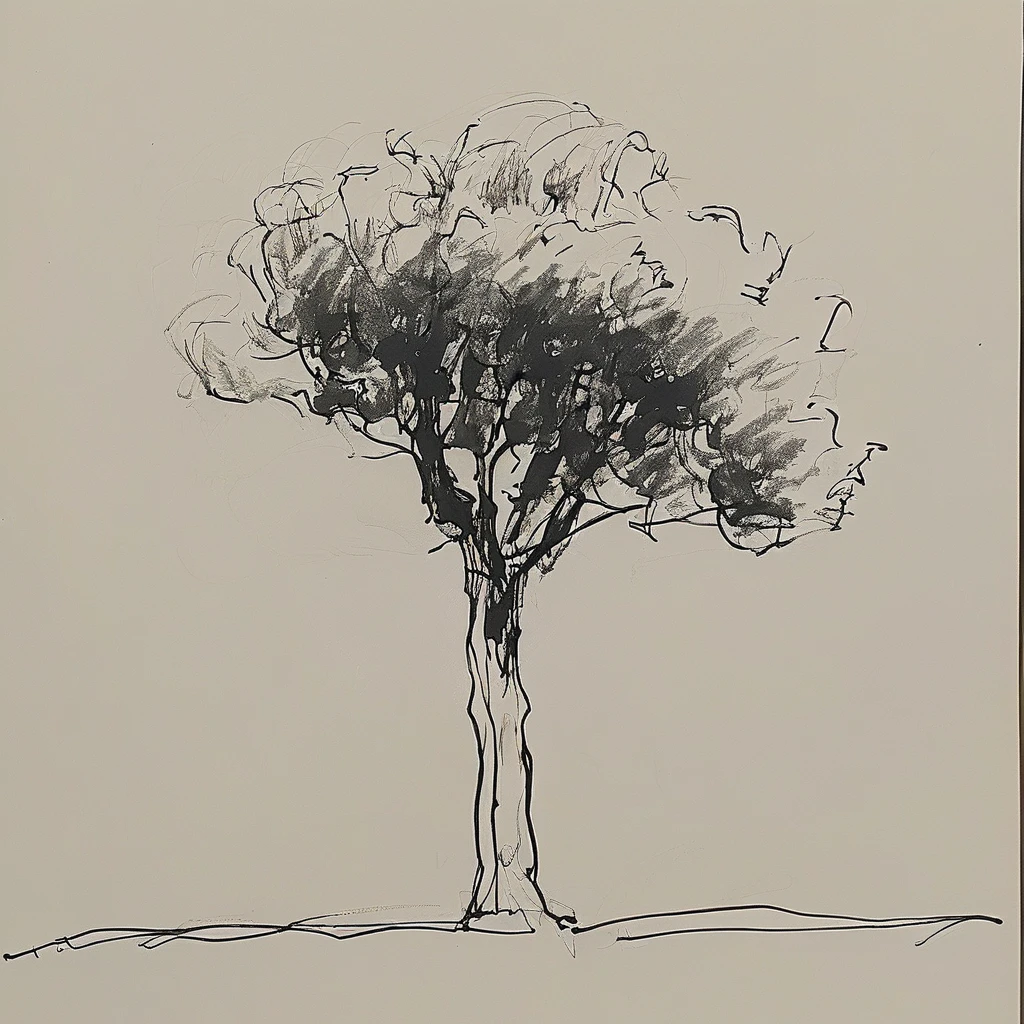 black and white quick drawing of a tree