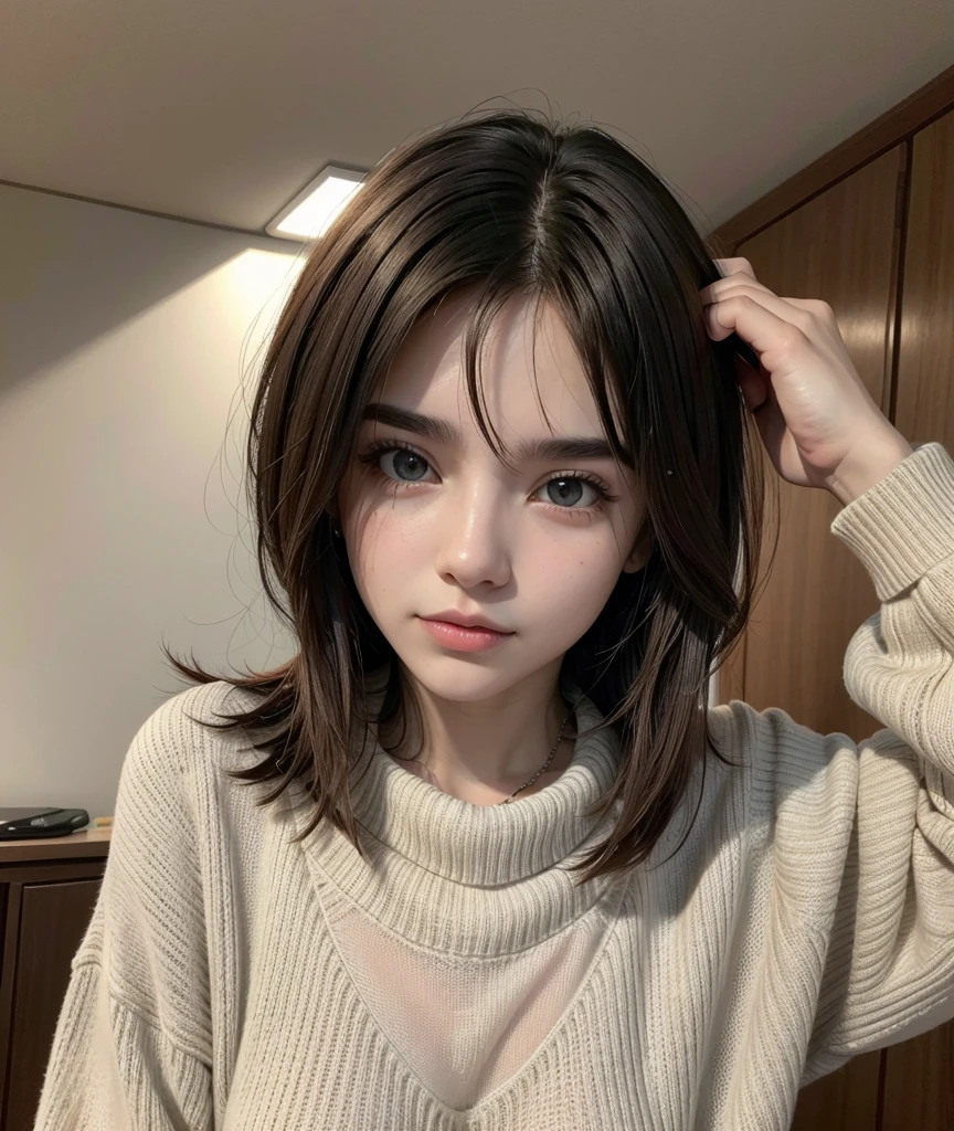 1 garota em, 19 anos, Sozinho, cabelo longo, Colossal , olhando para o espectador, cabelo loiro, Ombros nus, olhos castanhos, jewelry, corpo todo, um colar, fora dos ombros, Sweaters, realista, Uma sexy