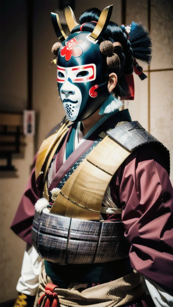 ( noh mask:1.3), 
best quality,masterpiece,highly detailed,ultra-detailed, 1man samurai japanese armor, old man
  