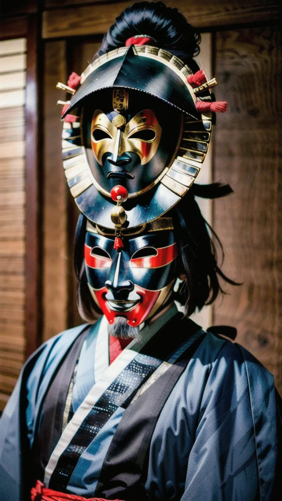 ( noh mask:1.3), 
best quality,masterpiece,highly detailed,ultra-detailed, 1man samurai japanese armor, old man
  