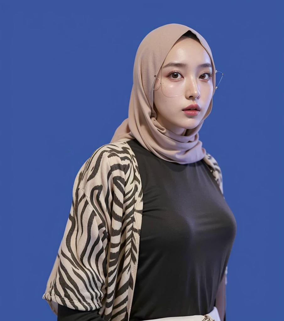 (Best quality, 8k, 32k, Masterpiece, UHD:1.2),Photo of Pretty Japanese hijab woman, large breasts, tight shirt, clean background, photo studios, fetish hijab, woman hijab sitting in a chair, digital art, gucci style, gucci clothes, album, official artwork, streetwear graphic design ,photo in studio, clean background, The Queen.