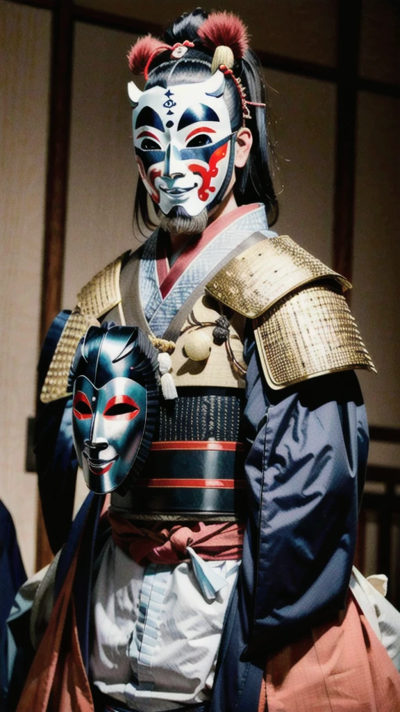 ( noh mask:1.3), 
best quality,masterpiece,highly detailed,ultra-detailed, 1man samurai japanese armor, old man
  