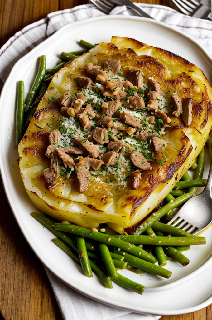 Gratin dauphinois, haricots verts, steak de boeuf