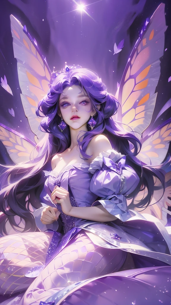 Image of Arafad woman wearing purple dress and butterfly wings，fairy tale core，light violet，princess of amethyst，Belle Defin，ball doll，deep purple，Fantasy dresses，Wear purple，Astral Fairy，purple skin color，Ethereal fairy tale，fantasy costumes，deep purple clothing，Wearing a purple romantic tutu，violet skin，🌺 cg society
