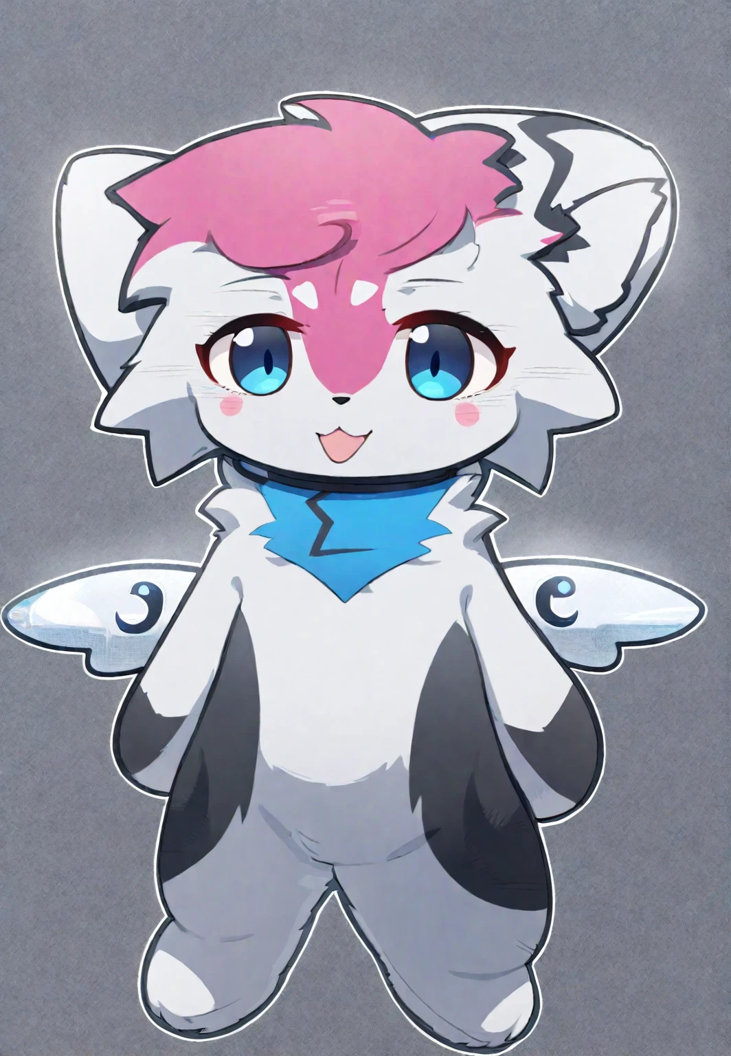 A cartoon cat with blue eyes and white tail, furaffinity Ferson, doom, Ferson art, Ferson!!!!, Red Cliff, furry affinity, avian!!! Ferson, wireless, Elokiti, furry Ferson, No PFP, female Ferson, Fur Affinity Committee, telegram stickers, This character has cryokinesis abilities, no background, furry, blur fur, white fur, 8k, super detail, UHD, masterpiece, anatomically correct, ccurate, super detail, high details, high quality, best quality, highres, 16k