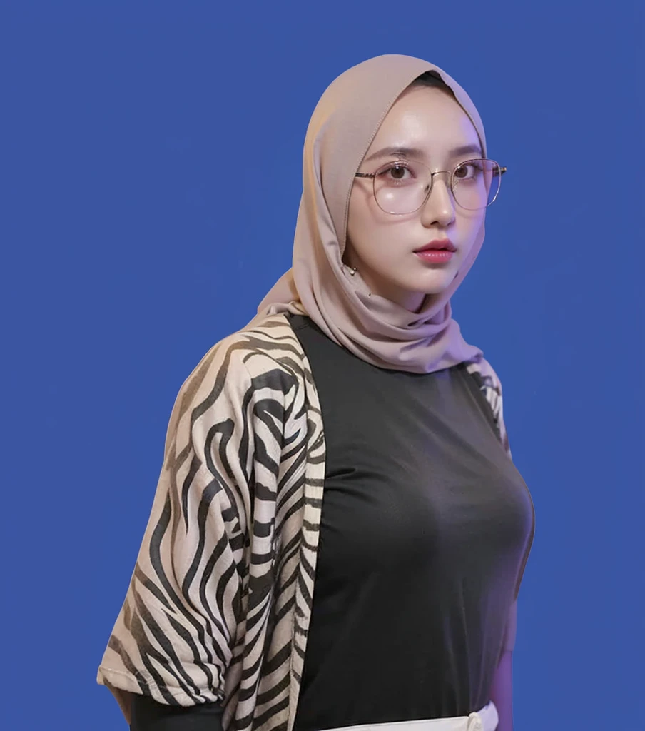 (Best quality, 8k, 32k, Masterpiece, UHD:1.2),Photo of Pretty Japanese hijab woman, large breasts, tight shirt, clean background, photo studios, fetish hijab, woman hijab sitting in a chair, digital art, gucci style, gucci clothes, album, official artwork, streetwear graphic design ,photo in studio, clean background, The Queen.