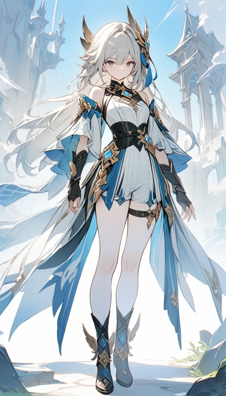 ((masterpiece)), ((best quality)), ((high resolution)), full body, standing, white backgroun, fantasy, genshin clothes, genshin outfit, fantasy theme