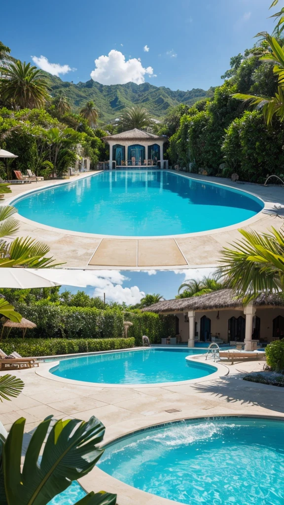 there is a water slide in the middle of a pool, splash house, dreampool rooms, dream pool, in a luxurious pool, swim suite, great masterpiece, tropical pool, pool tubes, indoor pool, pools and streams, wonderful masterpiece, majestic masterpiece, beautiful masterpiece, swimming pool, a pool inside the giant palace, paradise in the background, art masterpiece