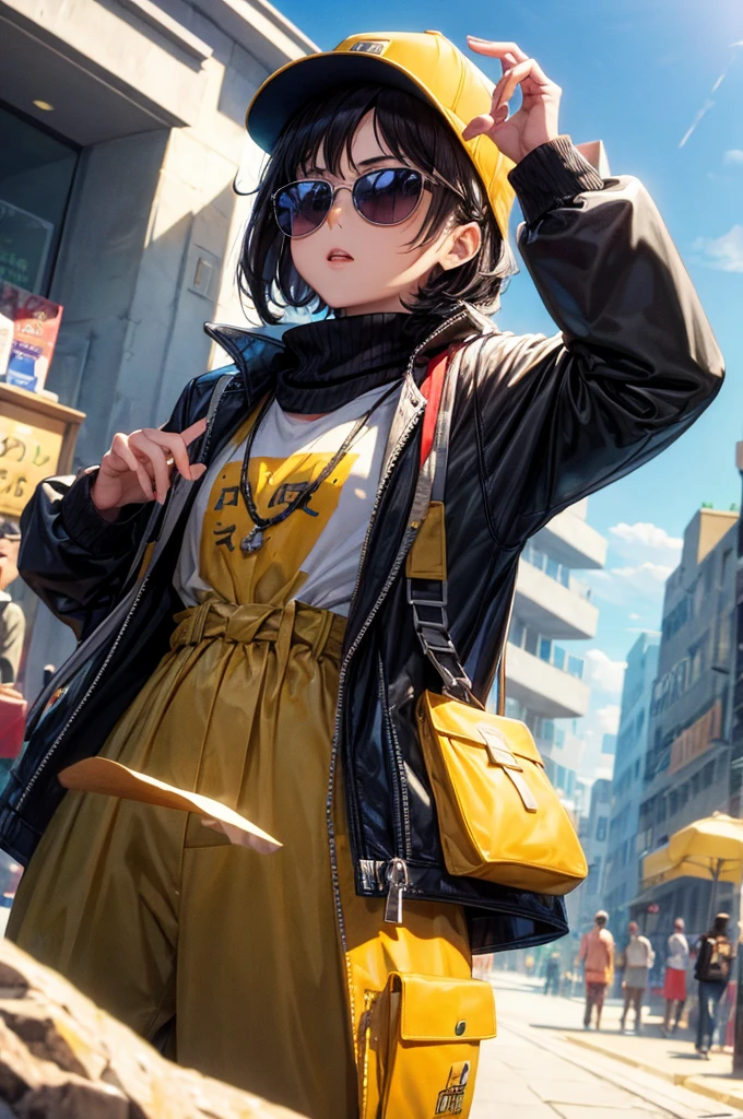 masterpice, a baby holding book usinf a sunglasses with backround multi universe