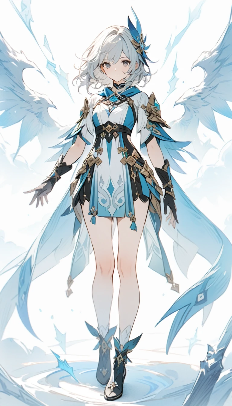 ((masterpiece)), ((best quality)), ((high resolution)), full body, standing, white backgroun, fantasy, genshin clothes, genshin outfit, fantasy theme