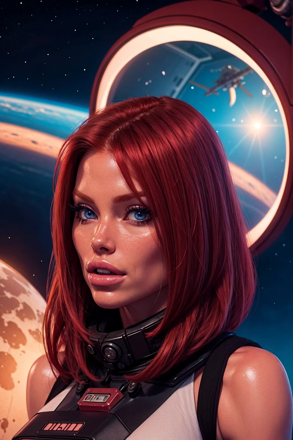 red-haired female alien, space station