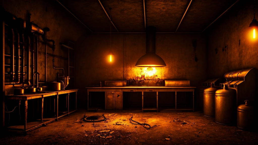 horror creepy boiler room, no lights, hyper realistic, horror, dark background, dark atmosphere, horror lighting, detailed, cinematic lighting