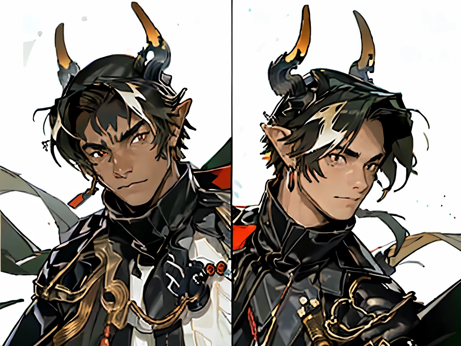((melhor qualidade)), ((Obra de arte)), (detalhado), um garoto, pele parda ou negra, cabelos roxos em tons claros, liso e curto. roupa preta com detalhes roxos e rosas, sexy and cute demon themed