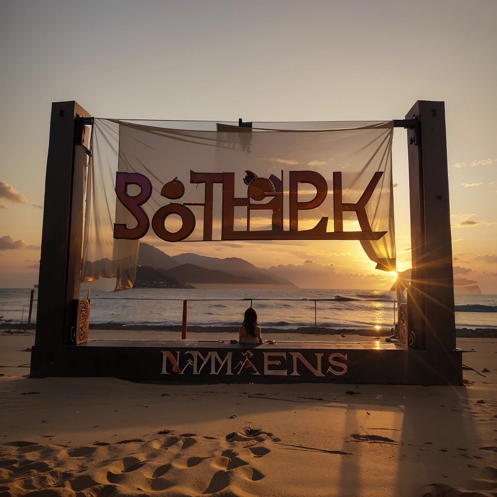 Sunset with the inscription "Namaste" on the screen.