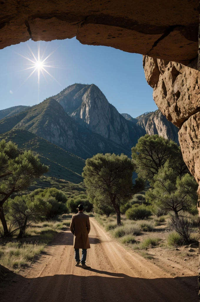 Un campo seco con un hombre misterioso