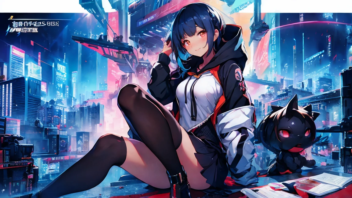 Chica anime con un traje negro y zapatos negros posando para una foto., female chica anime ciberpunk, arte digital de danganronpa, digital anime illustration, chica anime ciberpunk, chica anime ciberpunk in hoodie, arte animado digital, arte digital del anime cyberpunk, chica anime con un vestido negro, estilo artgerm, chica anime seductora, of frontline girls, arte digital estilo anime