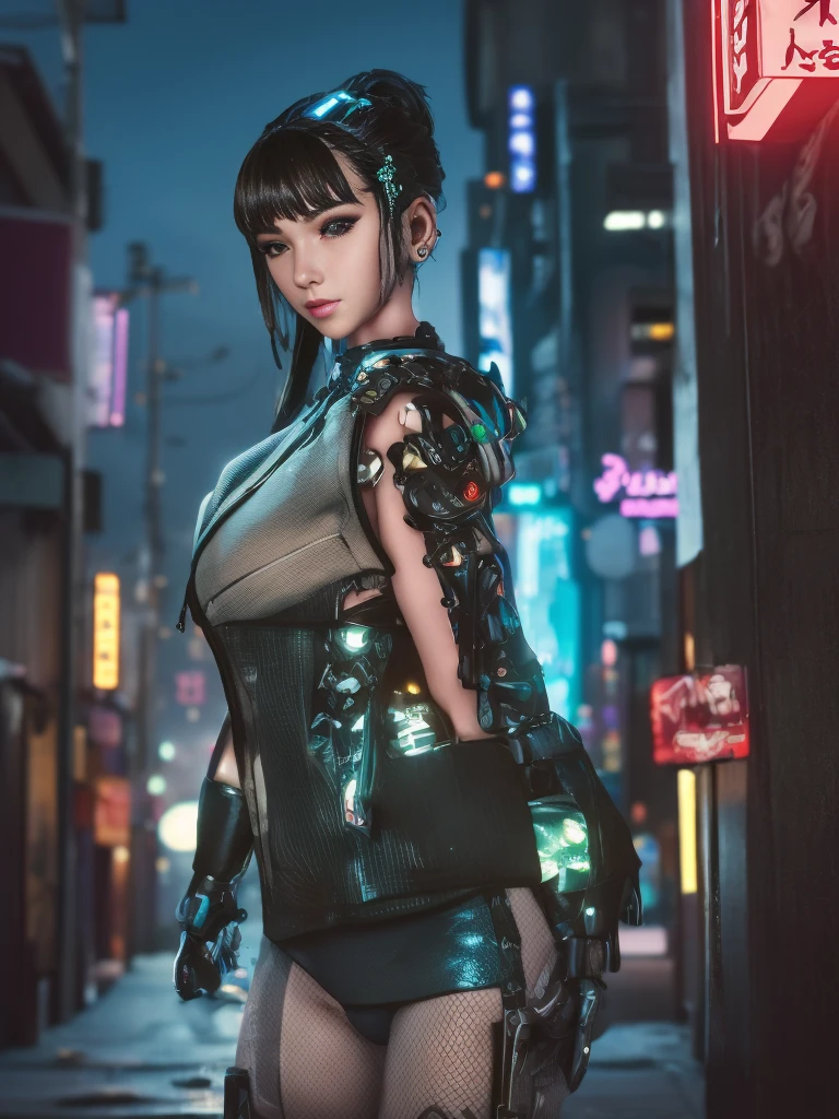 ((Masterpiece stunning Anime illustration)), ((2 extremely delicate and beautiful cybernetic Cyberpunk girl)), (2 girls), ((highly detailed face)), ((mechanical limb, mechanical vertebrae)), ((mechanical cervical attaching to neck)), (wires and cables attaching to neck:1.2), ((mass of wires and cables on head)), ((wearing colorful Harajuku tech jacket with logo)), (dynamic pose), ((cowboy shot)), (masterpiece), (((best quality))), ((ultra-detailed)), (highly detailed illustration), cinematic lighting, science fiction, extremely detailed,colorful,highest detail, (((cyberpunk city background, (Blade Runner), Harajuku district))), NSFW, eve , stellar blade, fringe hair, brown eyes
