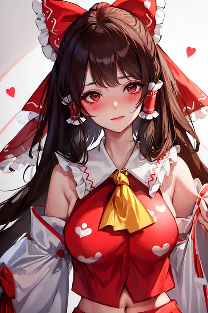 gorgoeous woman, hakurei reimu, teasing look, looking at viewer, blushing face, heart in eyes, high quality, 4k