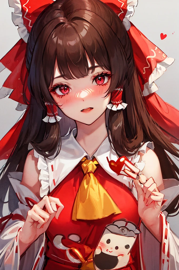 gorgoeous woman, hakurei reimu, teasing look, looking at viewer, blushing face, heart in eyes, high quality, 4k