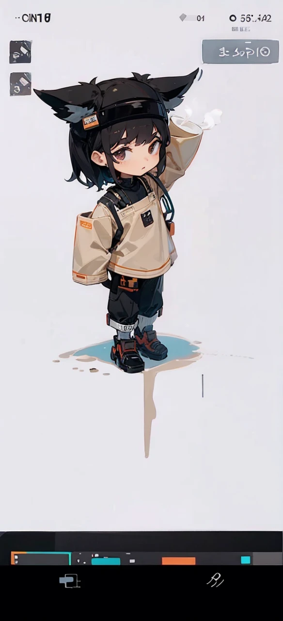 Standing pose with a cup of coffee in hands