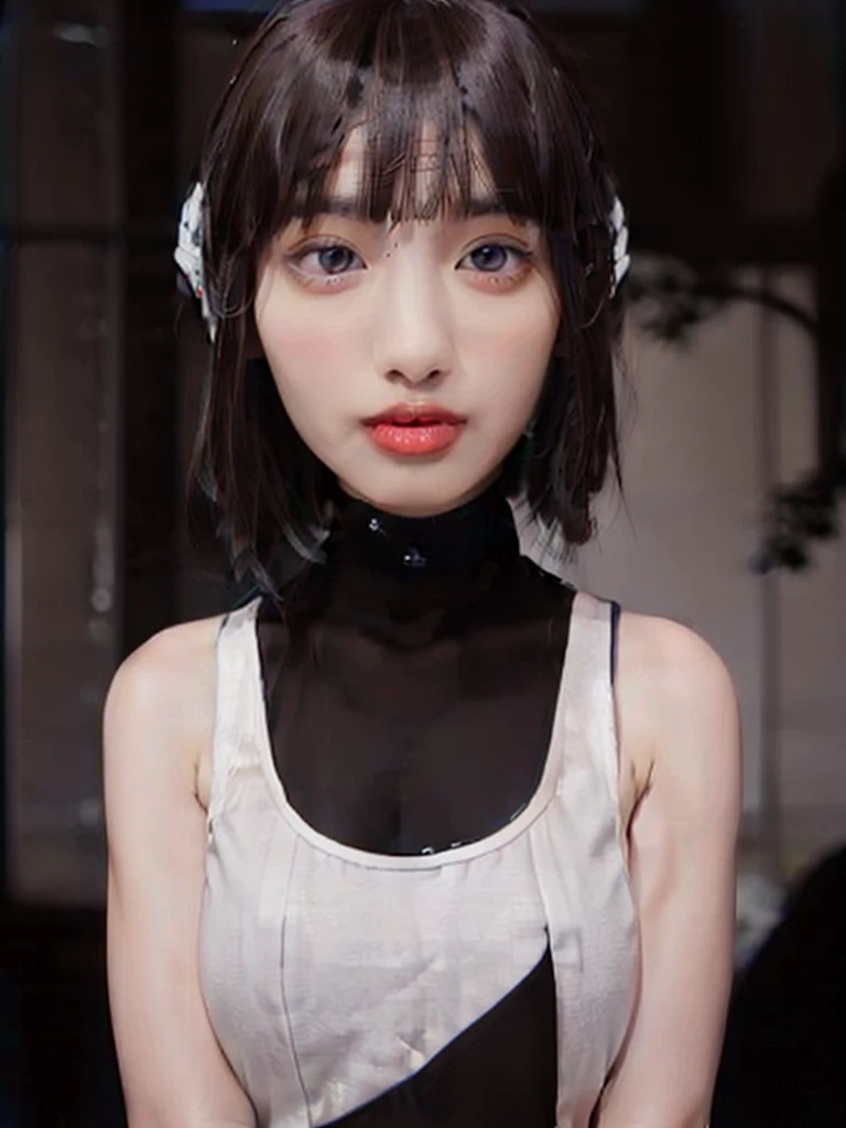 (Medium straight hair, brown:2), (masterpiece, best qualtiy, Light photo, Photorealsitic:1.5), BREAK (2 girls in, Beautuful Women, Japan with white, clean skin and good style, 20yr old:1.7), BREAK (Stunning innocent symmetrical face, Beautiful fece, light skinned:1.7) BREAK (Beautiful eye details, Beautiful noseline, Details of a beautiful little nose, Beautiful thin lips Description, Fair skin:1.5) BREAK (long-slitted eyes, Drooping eyes:1.4) BREAK (light gray, Tight Tank Top Knitted Dress:2), (Black choker:1.5), (Looking at the camera, Focused, Becoming faint of heart, flushed:1.6), (Forced laughter and blushing:1.5), (Large breasts, neat shape breasts:2.5), (slender:2), (Thin body, thin waist, Thin under the chest,Thin arms, thin neck, thin legs, thin shoulders, sloped shoulder:2), BREAK (In the deep forest, Pitch black night:2), (Pitch Black Sky, Gray fog, Covered in the black shadows of the deep forest:2), (Midnight, It's nighttime, so it's very dark around, Flat lighting with very weak light:2), BREAK (9 head body, Beautiful Large Breasts, Beauty Slender Body Line:2),