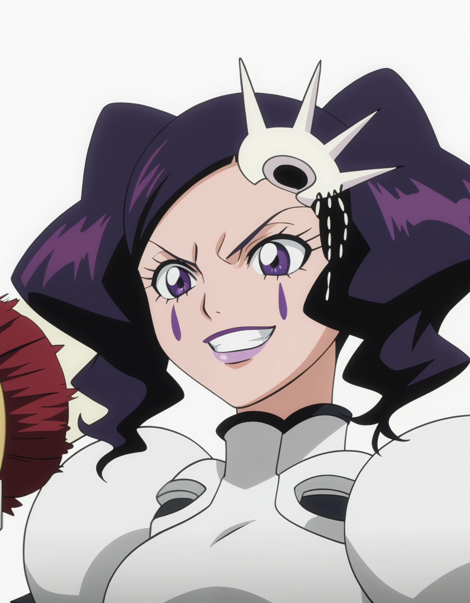 score_9, anime screencap, source_anime,  Cirucci Thunderwitch, upper body, white background, smile