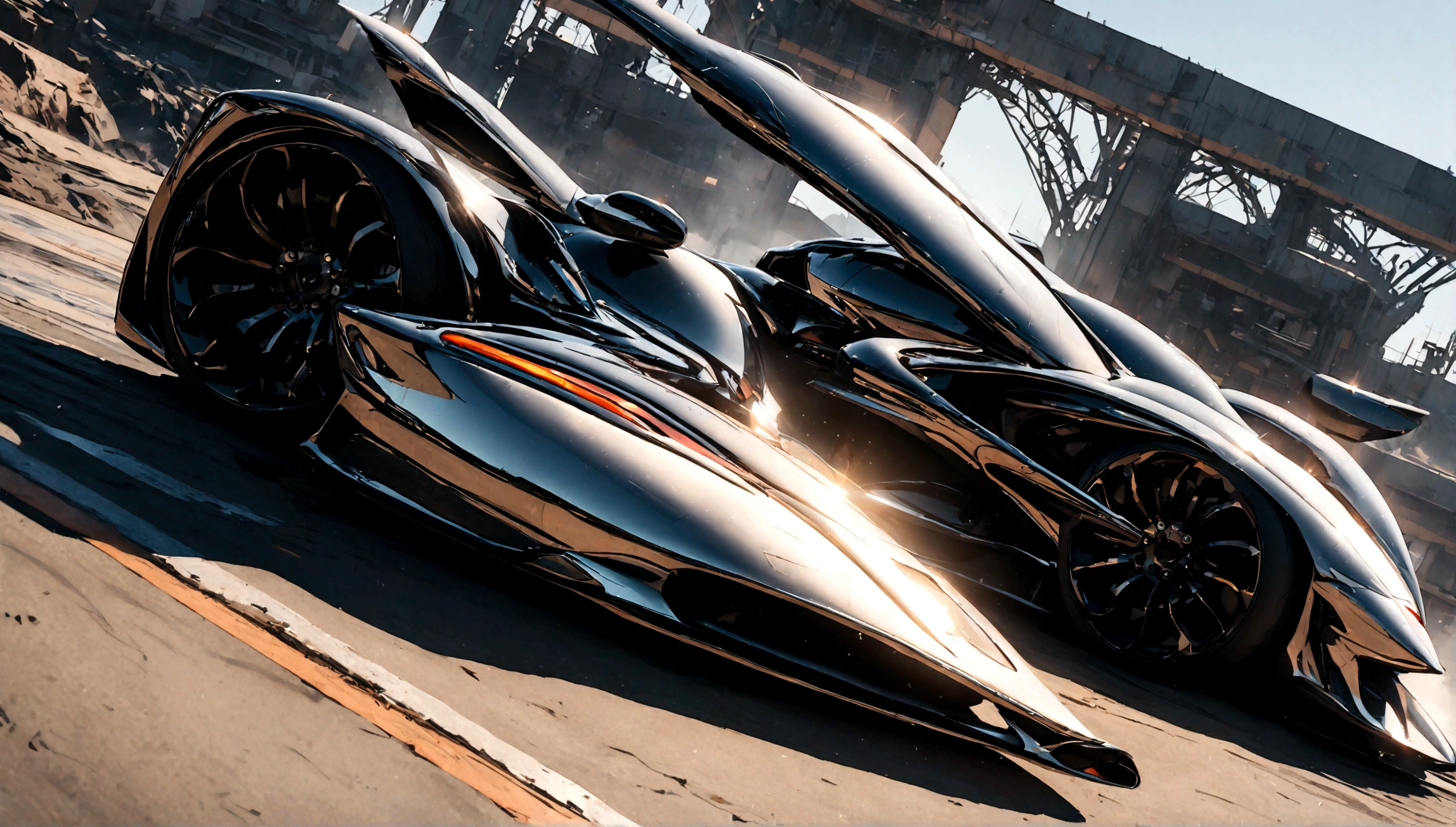 a detailed closeup of a sleek, futuristic supercar, highly reflective metallic body, intricate design elements, ultra-high-end luxury, dynamic camera angle, photorealistic, 8k, (best quality,4k,8k,highres,masterpiece:1.2),ultra-detailed,(realistic,photorealistic,photo-realistic:1.37),cinematic lighting, dramatic shadows, vibrant colors, wet and glossy surface, complex aerodynamic features, powerful engine, muscular frame, elegant curves, advanced technology