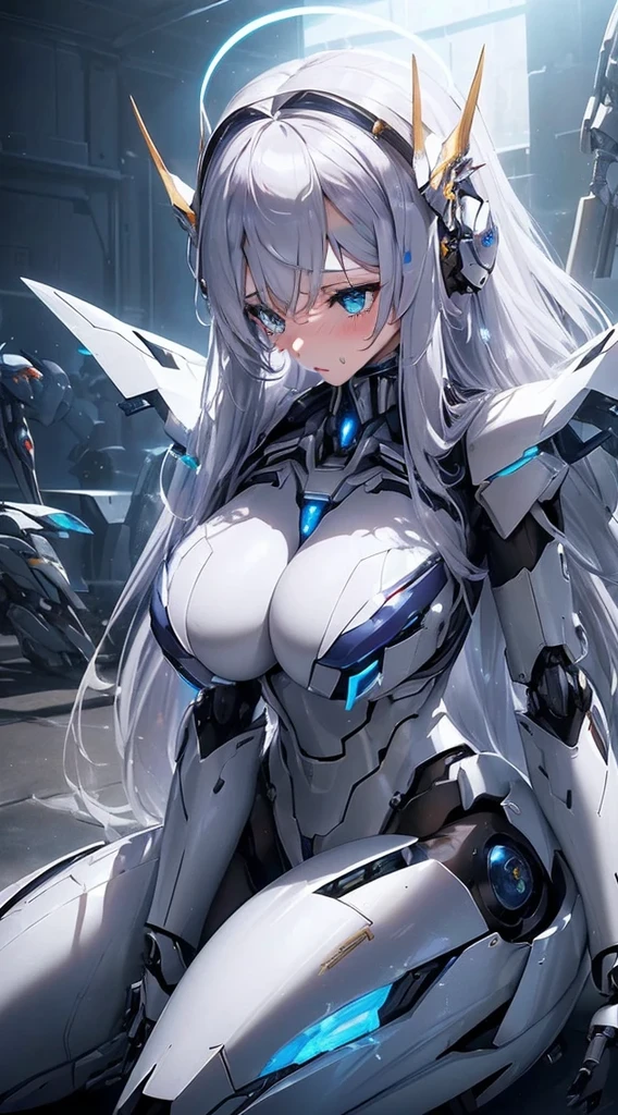 Blue shining mechanical eyes、Blushing your nose