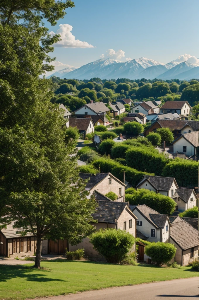 A quiet town with houses and trees