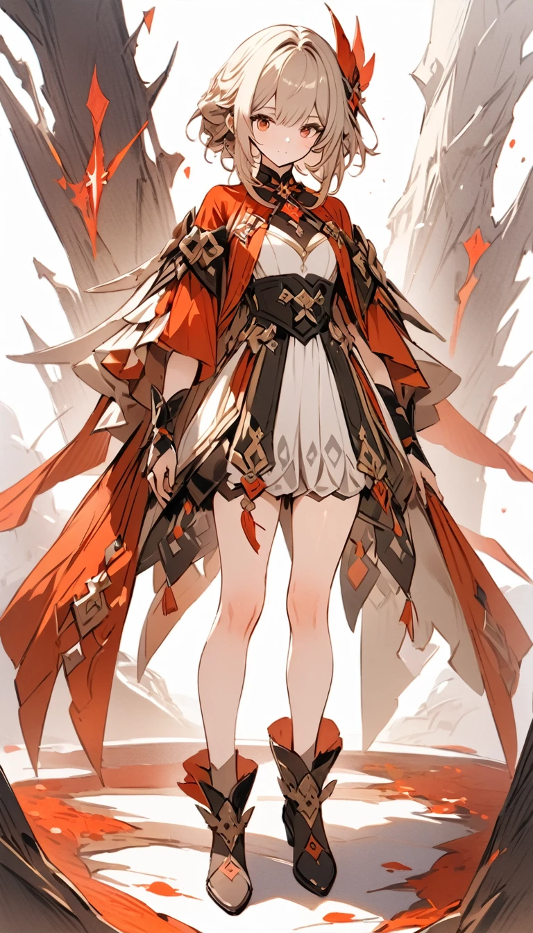 ((masterpiece)), ((best quality)), ((high resolution)), full body, standing, white backgroun, fantasy, genshin clothes, genshin outfit, fantasy theme, red,