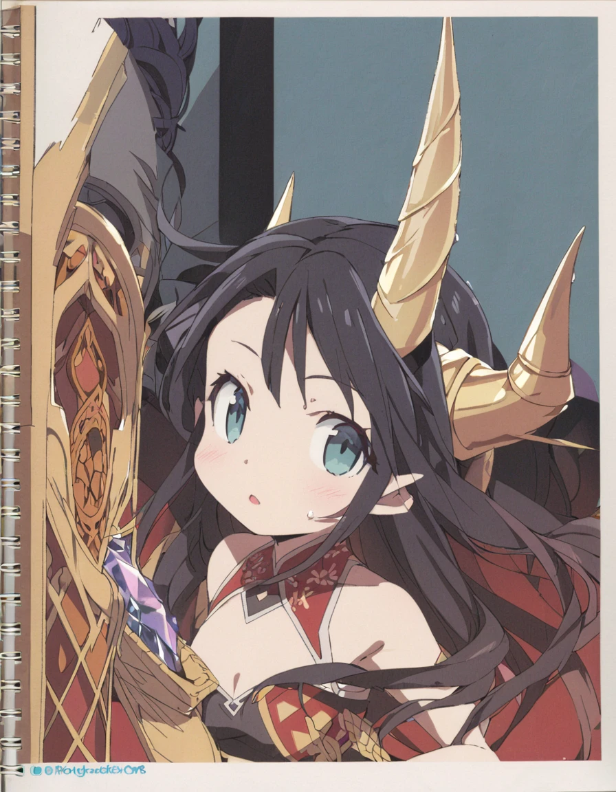 A dragon girl with a crystal horn　golden horn　Black Hair