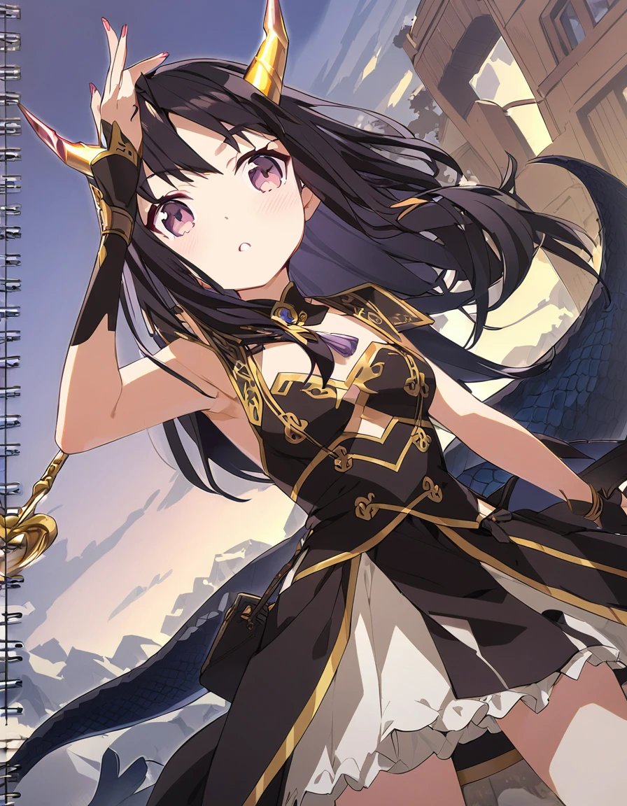 A dragon girl with a crystal horn　golden horn　Black Hair