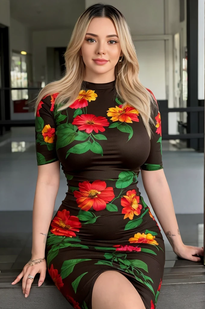(best quality, ultra-detailed, realistic:1.37),portrait,voluptuous woman,flower,tight dress,passionate look,large buttocks,vibrant colors,soft lighting
