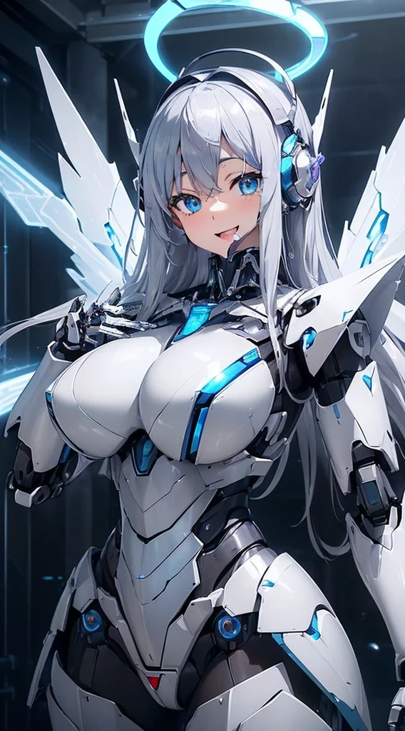 Blue shining mechanical eyes、Open your mouth、A kind smile