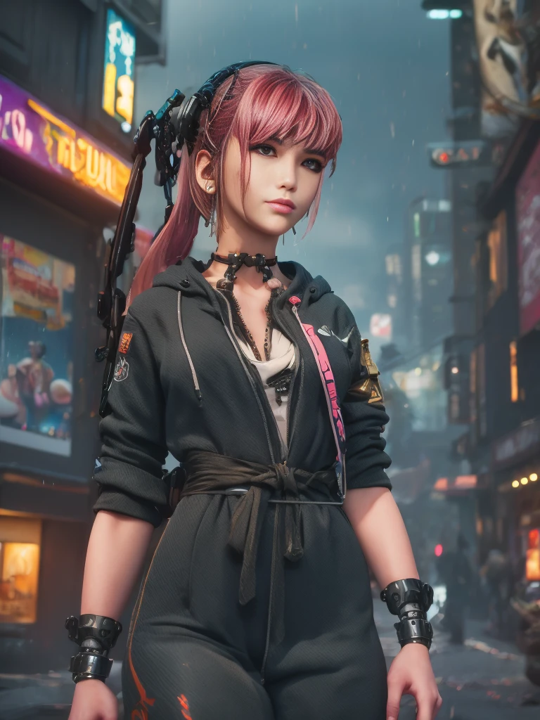 ((Masterpiece stunning Anime illustration)), ((2 extremely delicate and beautiful cybernetic Cyberpunk girl)), (2 girls), ((highly detailed face)), ((mechanical limb, mechanical vertebrae)), ((mechanical cervical attaching to neck)), (wires and cables attaching to neck:1.2), ((mass of wires and cables on head)), ((wearing colorful Harajuku tech jacket with logo)), (dynamic pose), ((cowboy shot)), (masterpiece), (((best quality))), ((ultra-detailed)), (highly detailed illustration), cinematic lighting, science fiction, extremely detailed,colorful,highest detail, (((cyberpunk city background, (Blade Runner), Harajuku district))), NSFW, eve , stellar blade, fringe hair, brown eyes, black joggers, white hoodie tight, woman angry