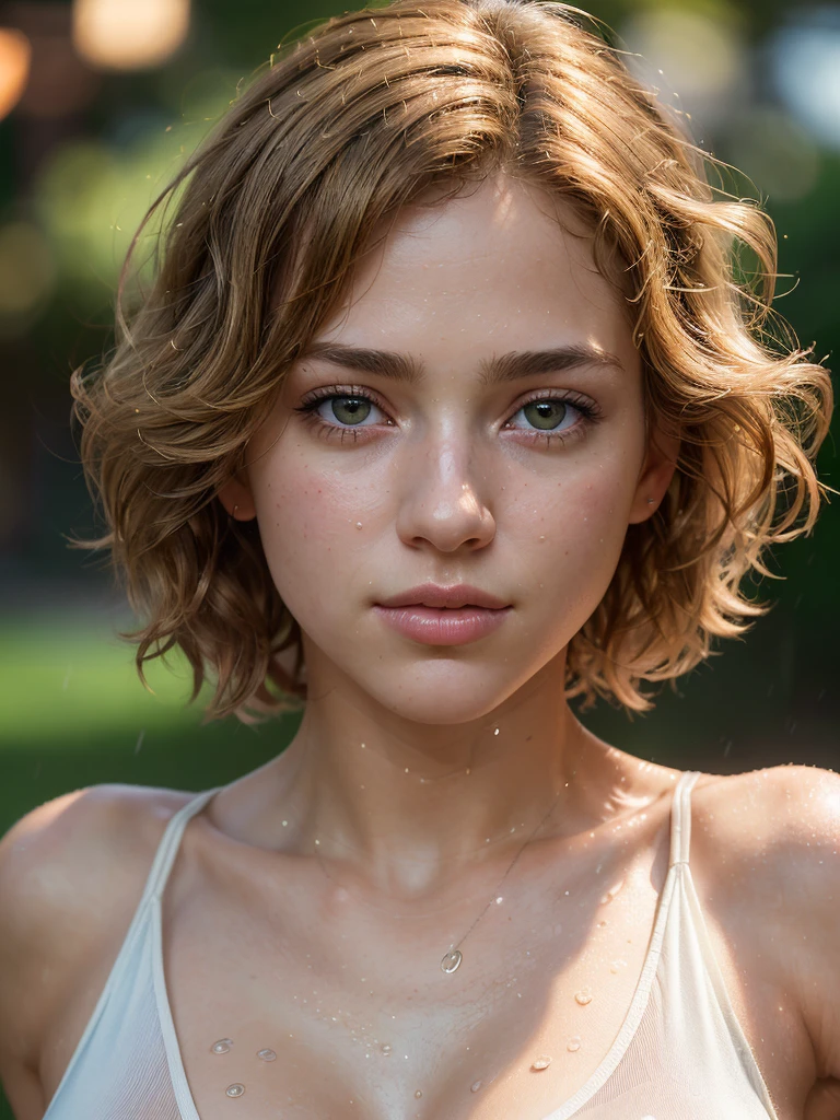 ((best quality: 1.5, masterpiece)), intricate details, sharp focus, professional, real life, realistic representation of the face, dynamic pose, in the style of realistic and hyper detailed renderings BREAK ((short curly [blonde hair:purple hair:0.8], ([flat chest:medium breasts:0.4], 1girl, 18 years old, mix4, (8k, RAW photo, best quality, masterpiece:1.2), (realistic, photorealistic:1.6), cute, night, rain, humid, professional lighting, photon mapping, radiosity, physically based rendering, ultra resolution, white cutoff t=shirt))), hyper-realistic, 8K