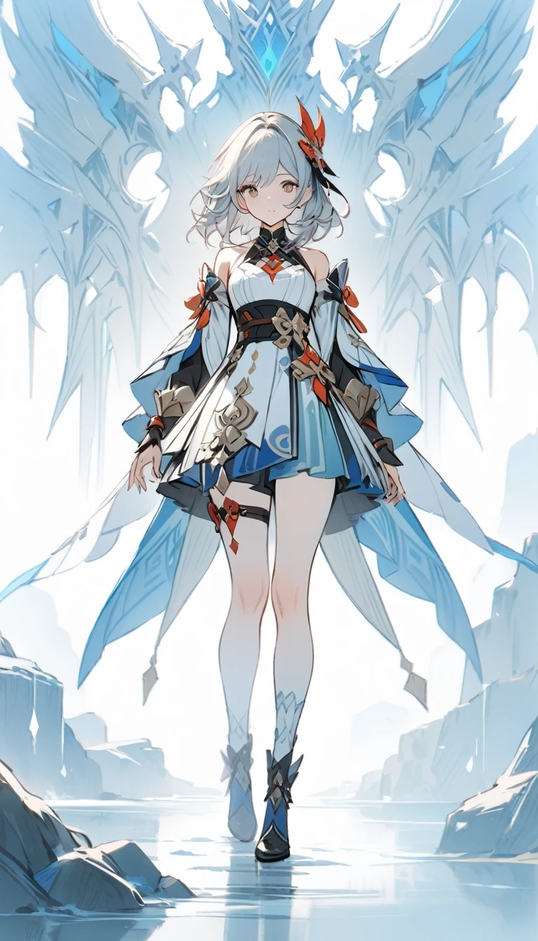 ((masterpiece)), ((best quality)), ((high resolution)), full body, standing, white backgroun, fantasy, genshin clothes, genshin outfit, fantasy theme, red,