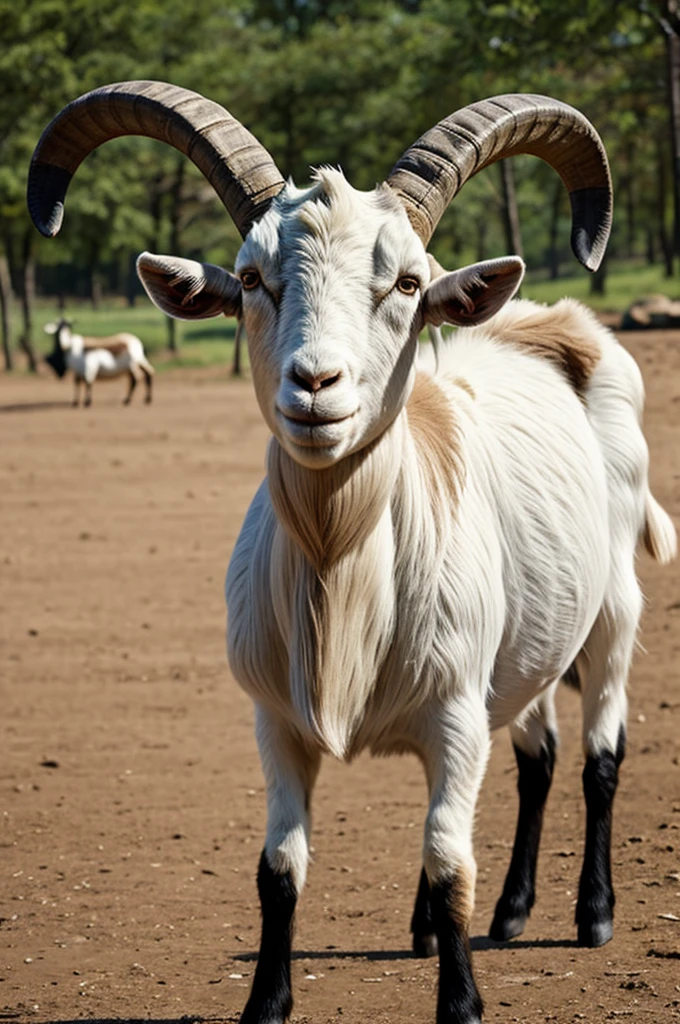 An animation of a goat with large horns
