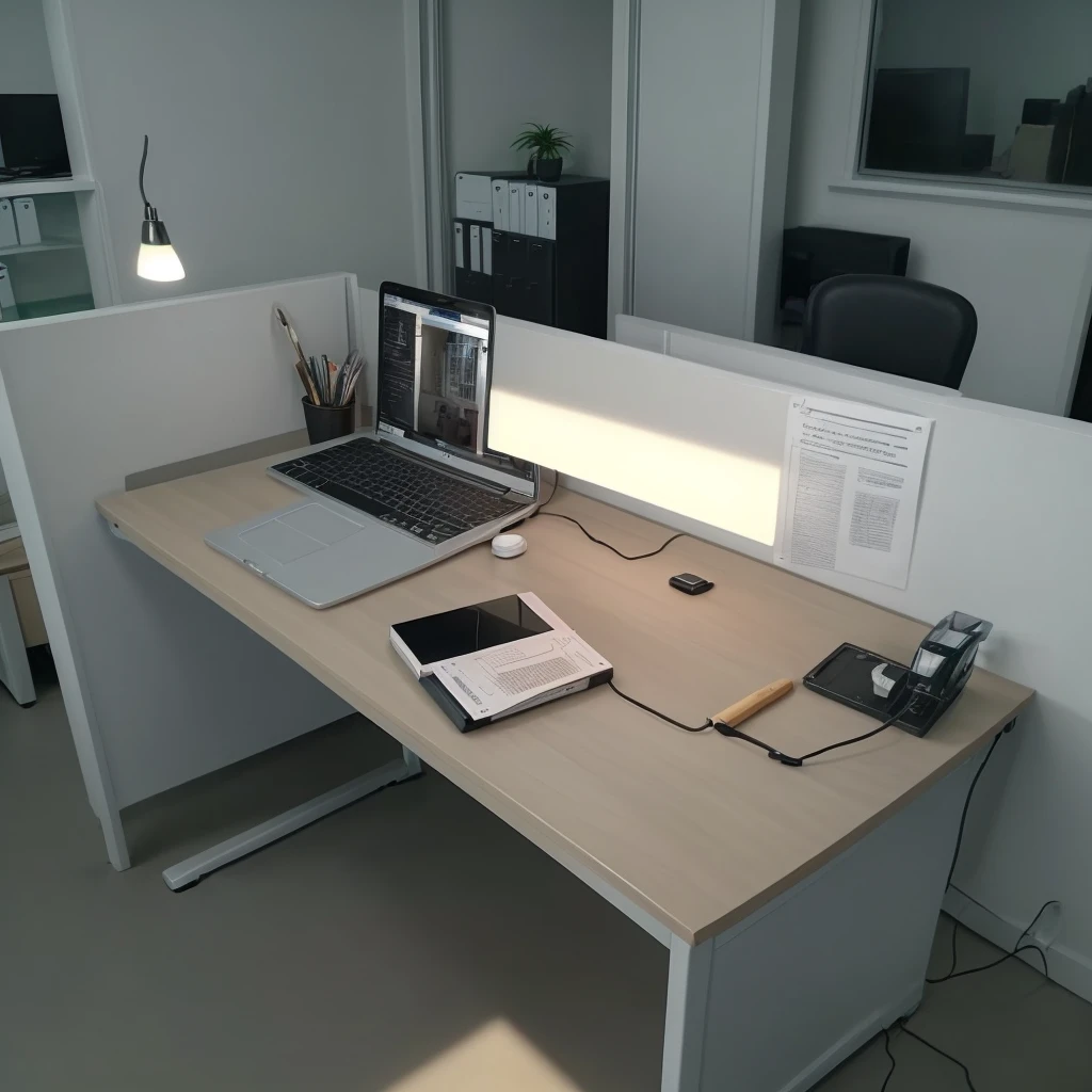create an office desk in the same perspective as the image