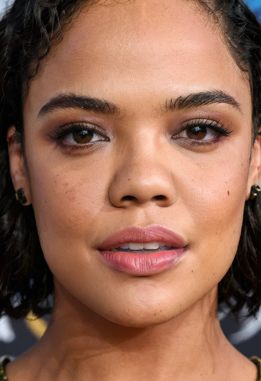 Extremely gorgeous woman Tessa Thompson AS A WAKANDAN WARRIOR, DETAILS, GOOD SKIN, highly detailed, skin pores, sharp focus, amazing details,