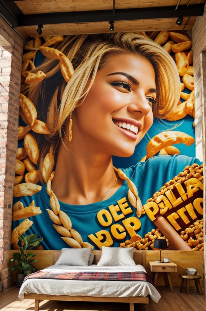 Genera un mural para selfies donde puedas representar a una empresa de palomitas,que sea creativo y pueda identificar a una empresa feliz de palomitas,so that many people can take photos there