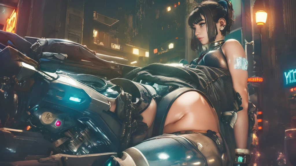 ((Masterpiece stunning Anime illustration)), ((2 extremely delicate and beautiful cybernetic Cyberpunk girl)), (2 girls), ((highly detailed face)), ((mechanical limb, mechanical vertebrae)), ((mechanical cervical attaching to neck)), (wires and cables attaching to neck:1.2), ((mass of wires and cables on head)), ((wearing colorful Harajuku tech jacket with logo)), (dynamic pose), ((cowboy shot)), (masterpiece), (((best quality))), ((ultra-detailed)), (highly detailed illustration), cinematic lighting, science fiction, extremely detailed,colorful,highest detail, (((cyberpunk city background, (Blade Runner), Harajuku district))), NSFW, eve , stellar blade, fringe hair, brown eyes, Woman sitting on her haunches, looking sexy at the camera