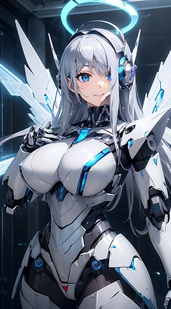 Blue shining mechanical eyes、A kind smile