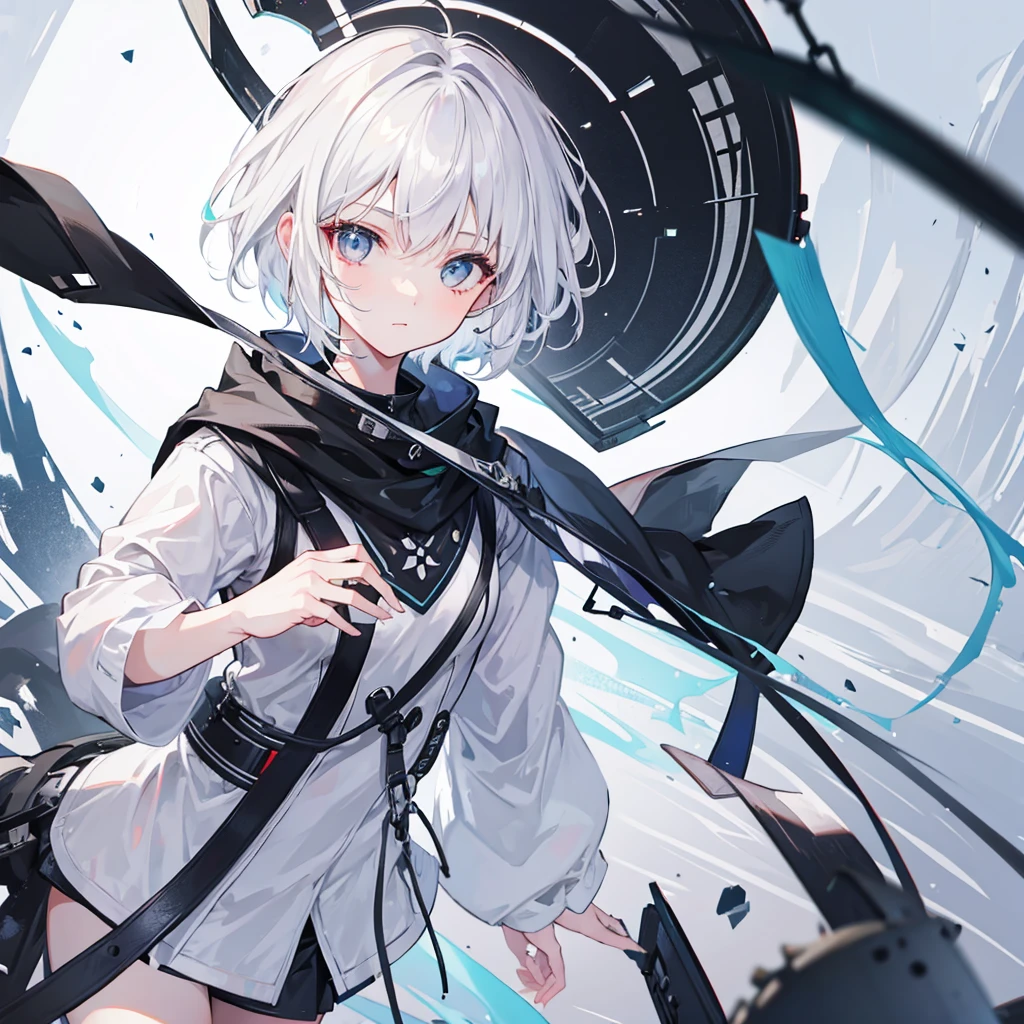 girl,short white hair,gray eyes