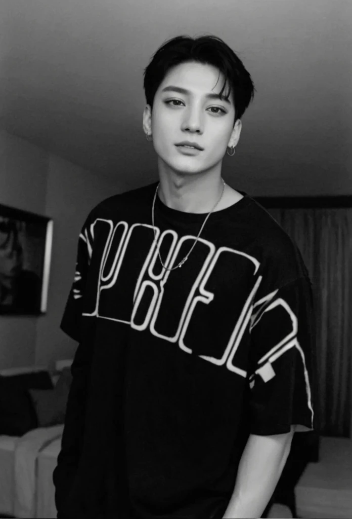 Jungkook face, rostro alargado, ojos achinados y mirada seria, labios suaves y voluptuosos, piel suave y brillante